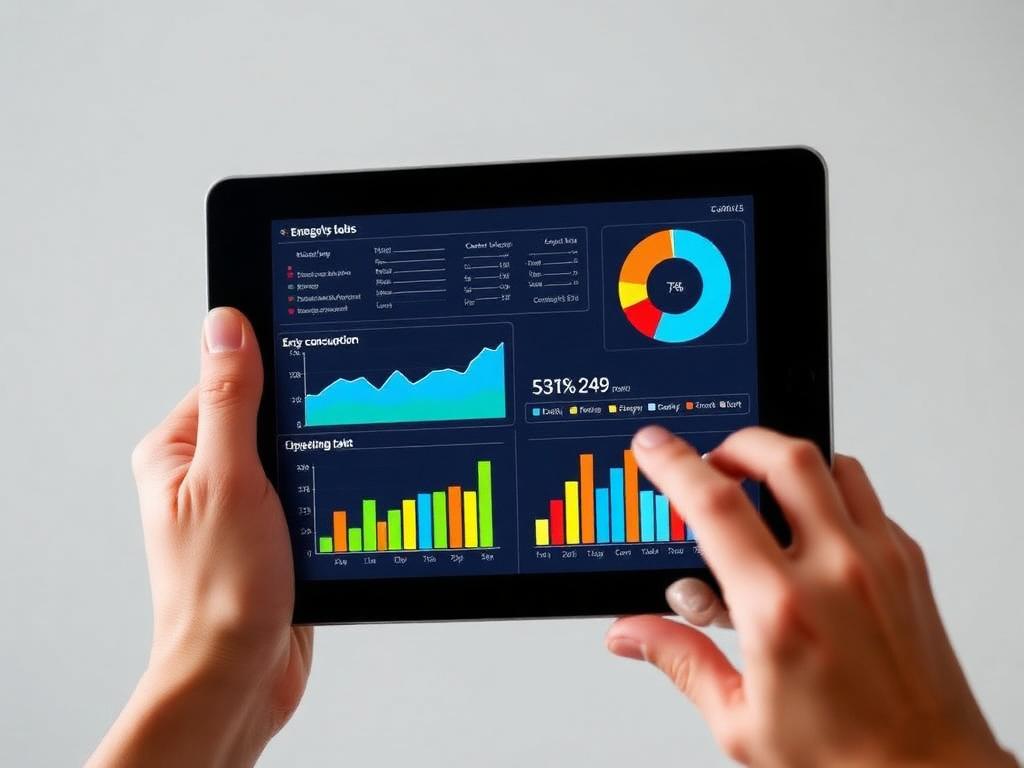 Tablet met energieverbruiksgrafieken in handen